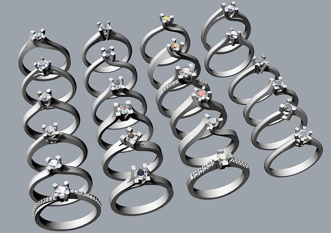 24 engagement ring models 3D print model