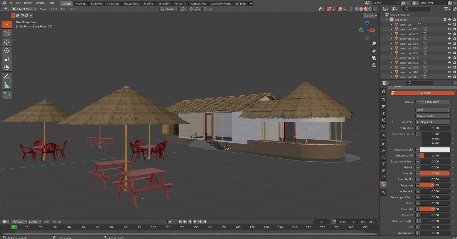 Beach Bar Low-poly 3D model_25