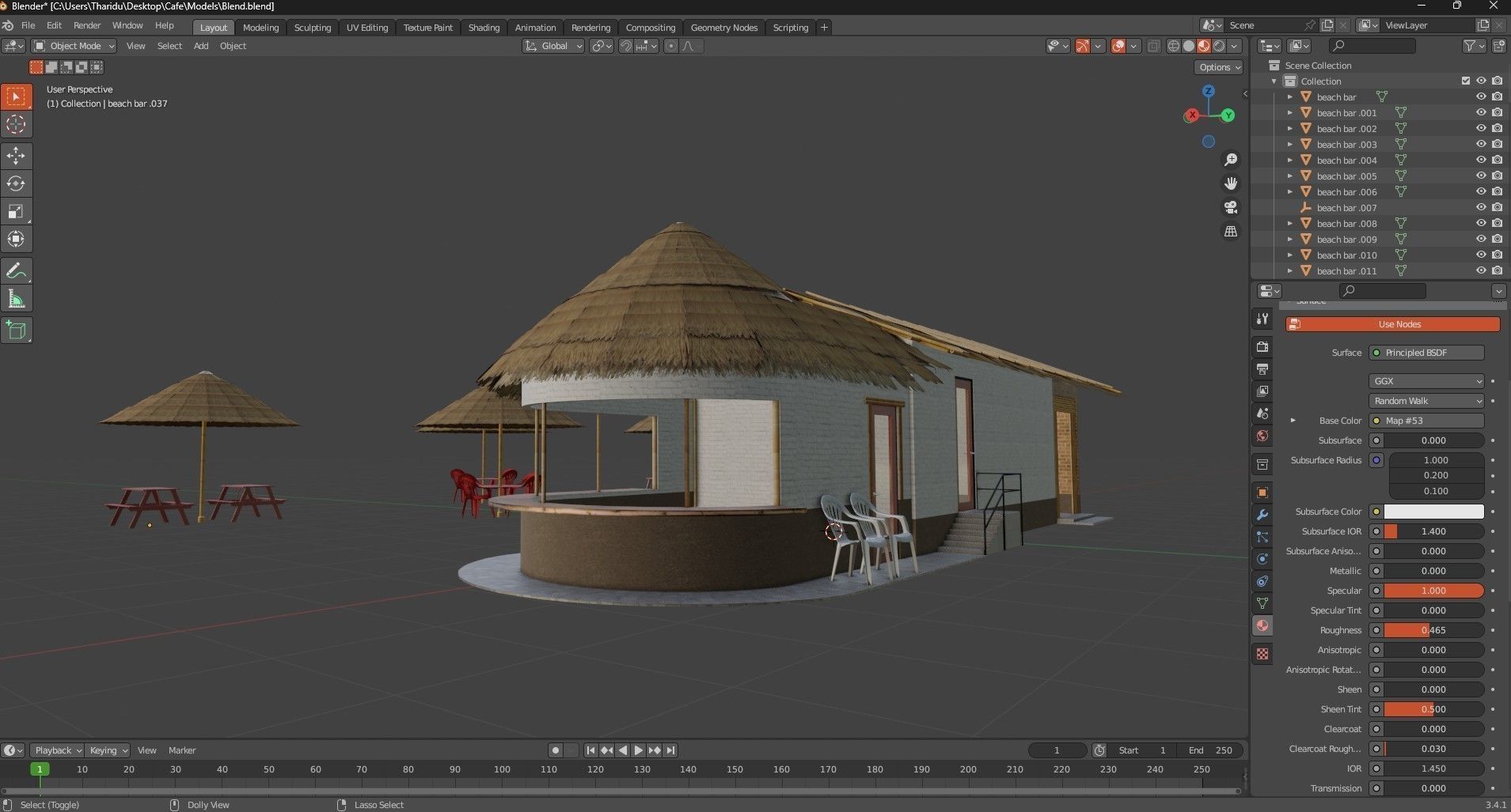 Beach Bar Low-poly 3D model_19