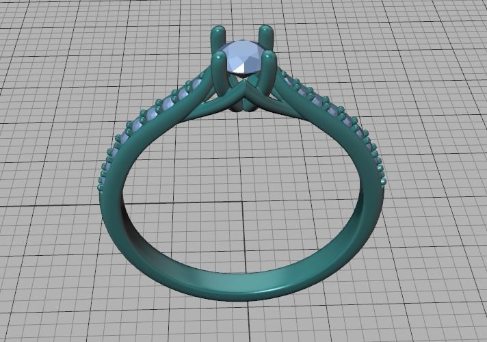 Trellis Solitaire Ring with 20 pointer stone 4prong ring 3D print model_35
