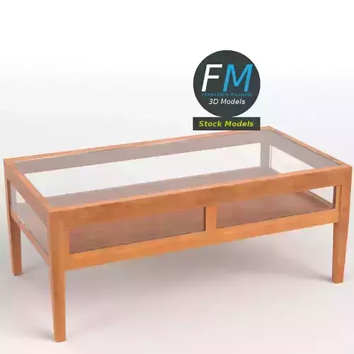 Wooden display table with glass panels