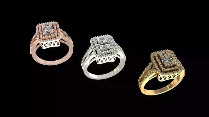 Diamond Ring Square Halo Cut  Printable STL Jewelry Model