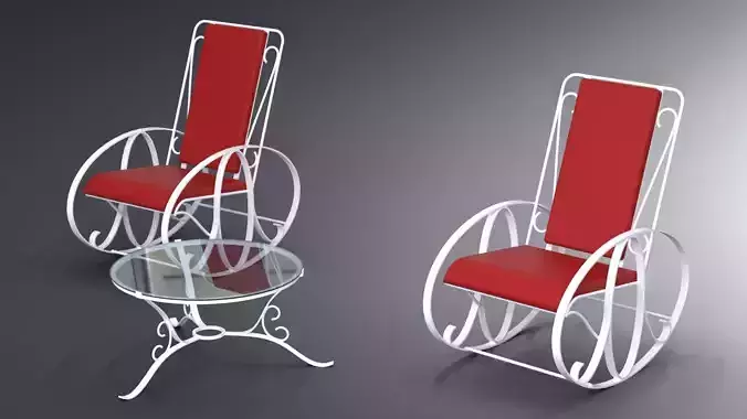 Set of traditional rocking chairs and table built of steel