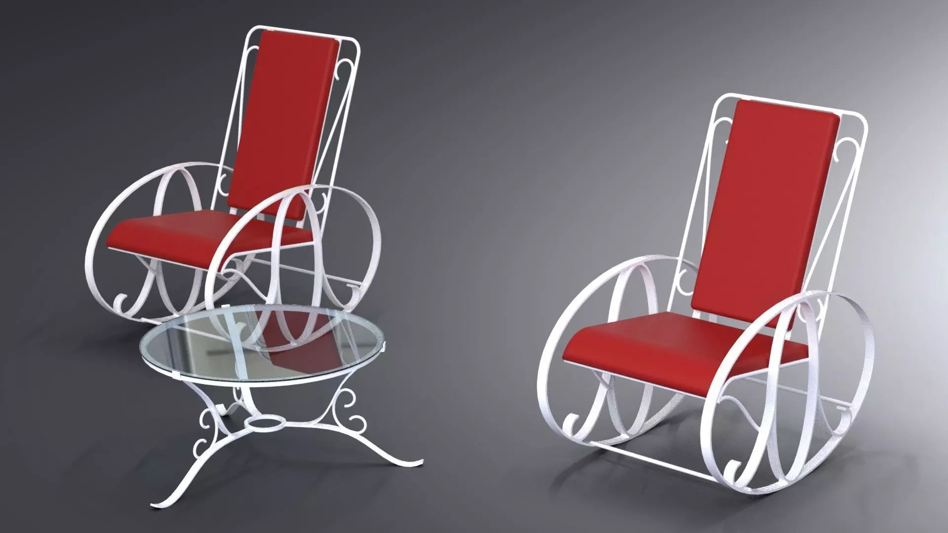 Set of traditional rocking chairs and table built of steel 3D model_0