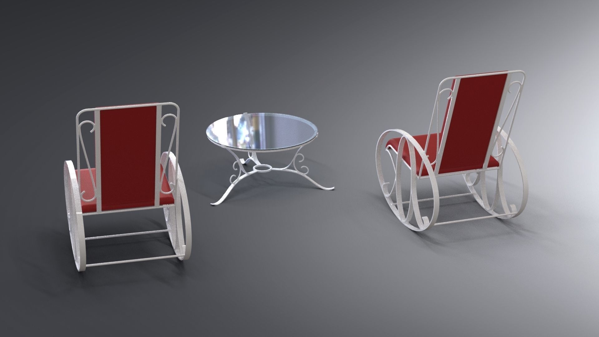Set of traditional rocking chairs and table built of steel 3D model_3