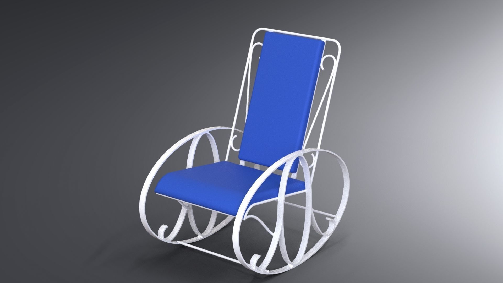 Set of traditional rocking chairs and table built of steel 3D model_9