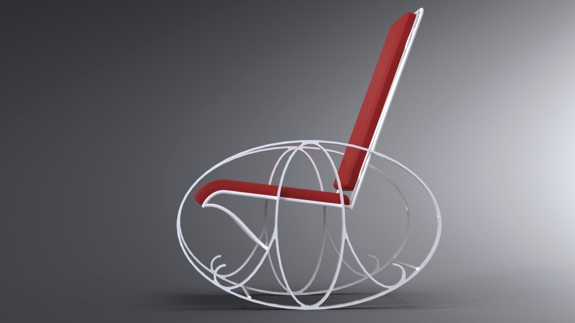 Set of traditional rocking chairs and table built of steel 3D model_7