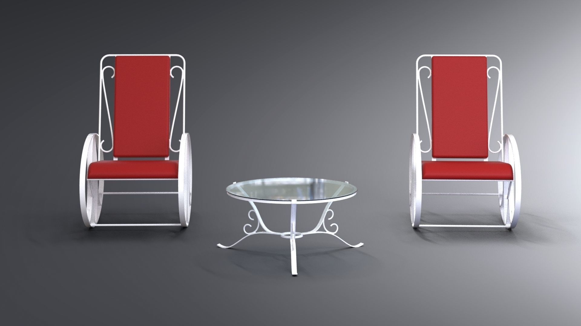Set of traditional rocking chairs and table built of steel 3D model_1