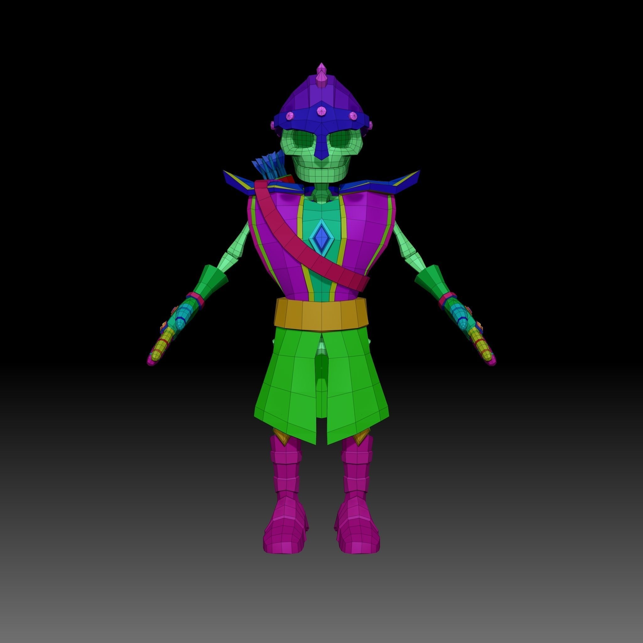 Cartoon Skeleton Archer - Mobile Game Ready Low-poly 3D model_9