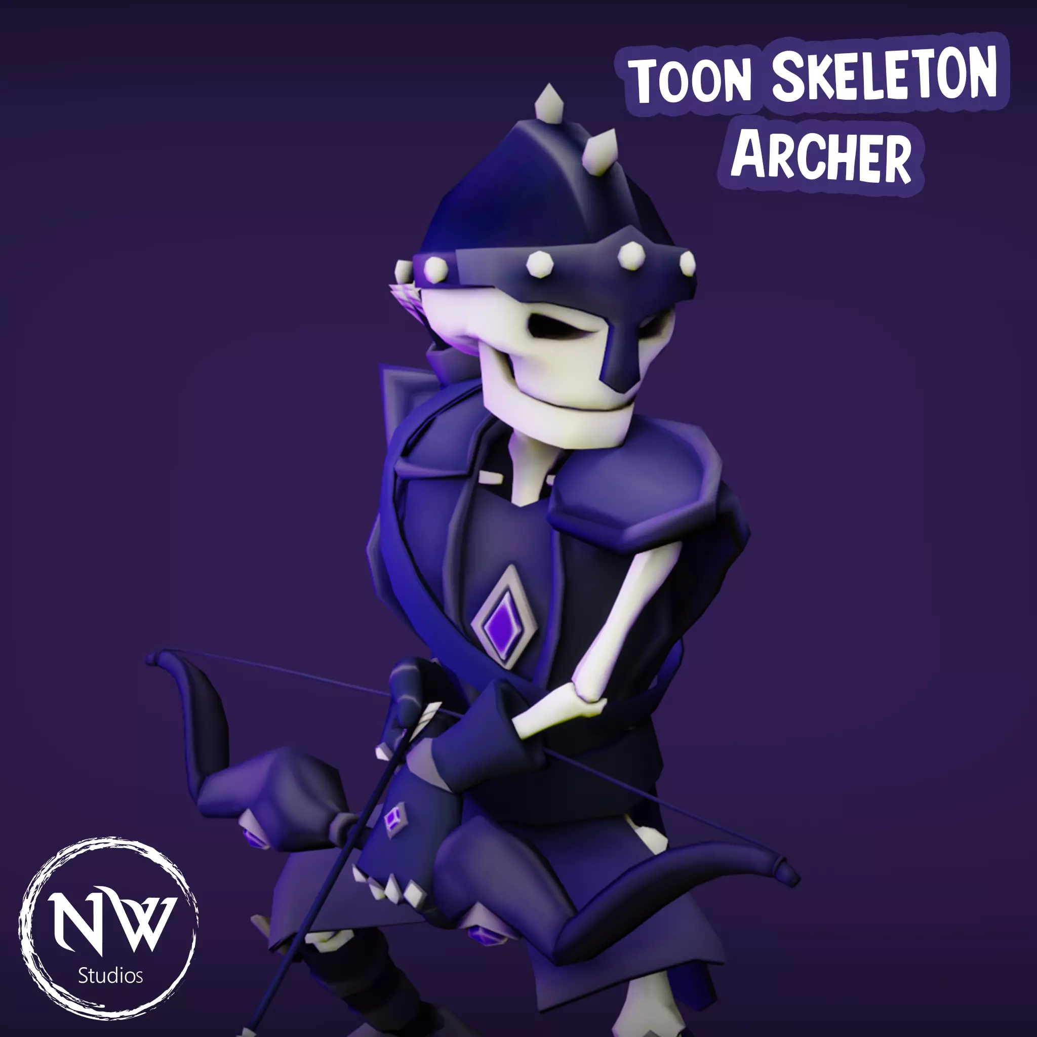 Cartoon Skeleton Archer - Mobile Game Ready Low-poly 3D model_0