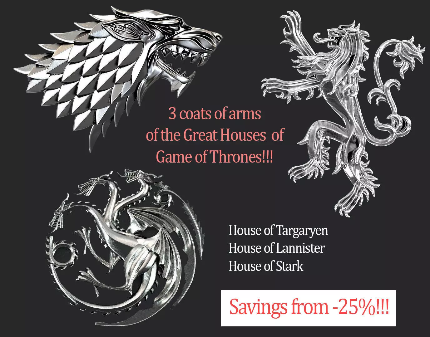 Coats of arms of the great houses of Game of Thrones 3D Model Collection_0