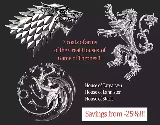 Coats of arms of the great houses of Game of Thrones 3D Model Collection