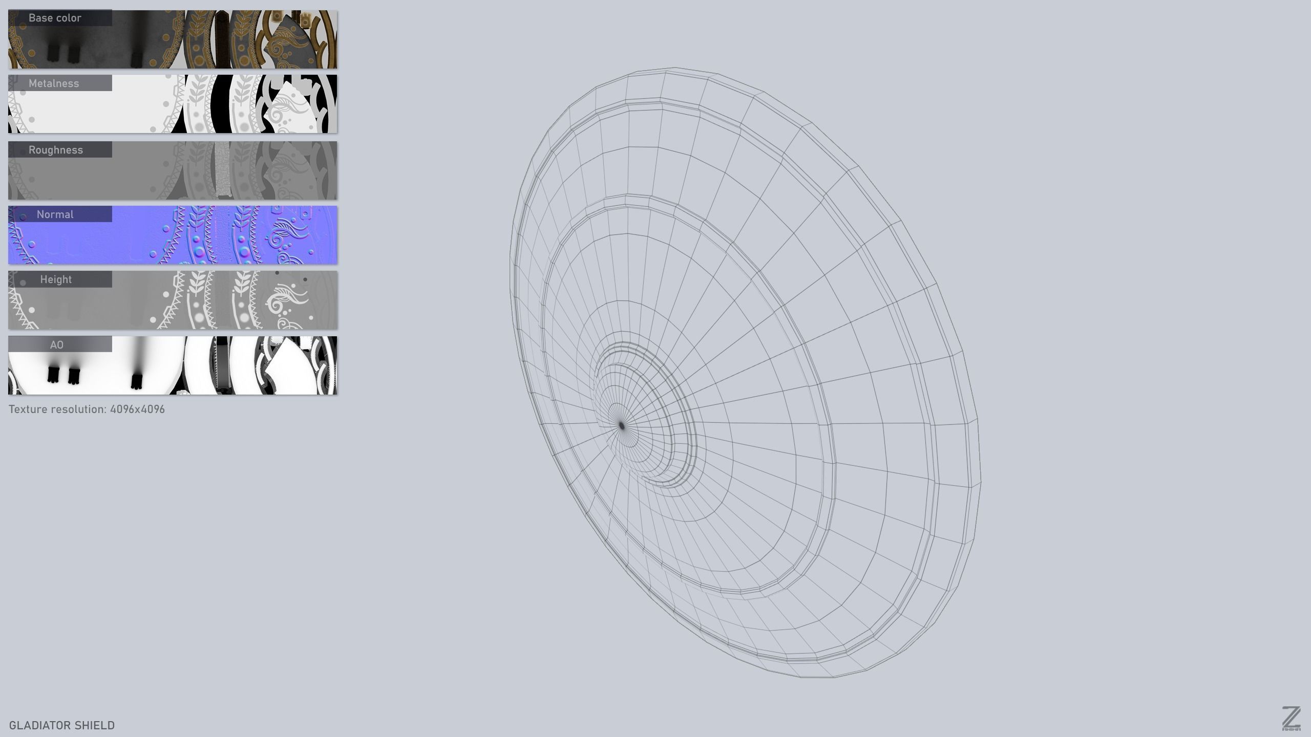 Gladiator shield Low-poly 3D model_2