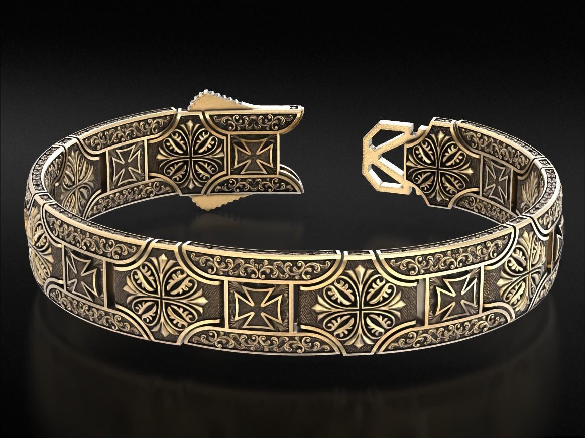 Vintage bracelet with Maltese cross and patterns 785 3D print model_9