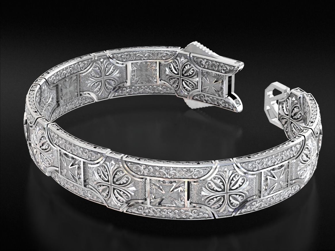 Vintage bracelet with Maltese cross and patterns 785 3D print model_3