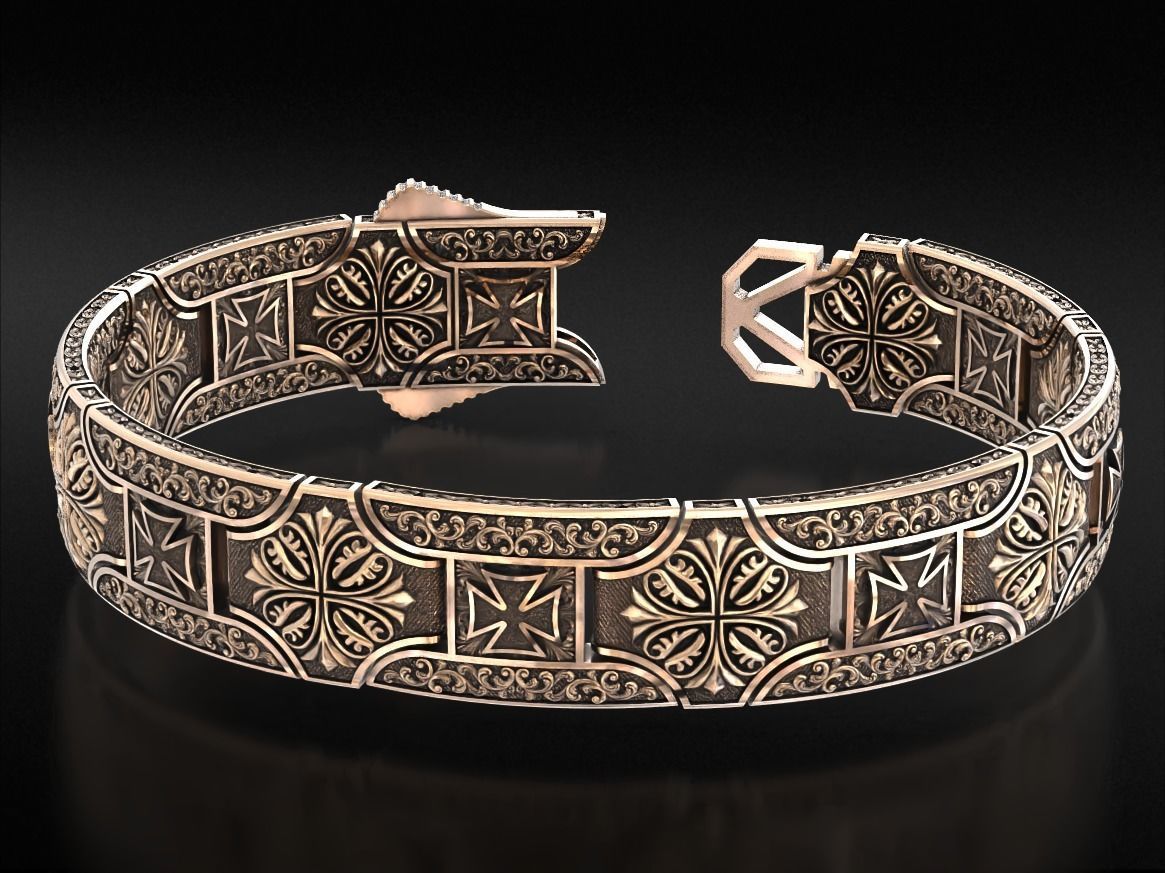 Vintage bracelet with Maltese cross and patterns 785 3D print model_10