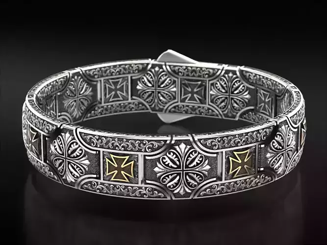 Vintage bracelet with Maltese cross and patterns 785 3D print model