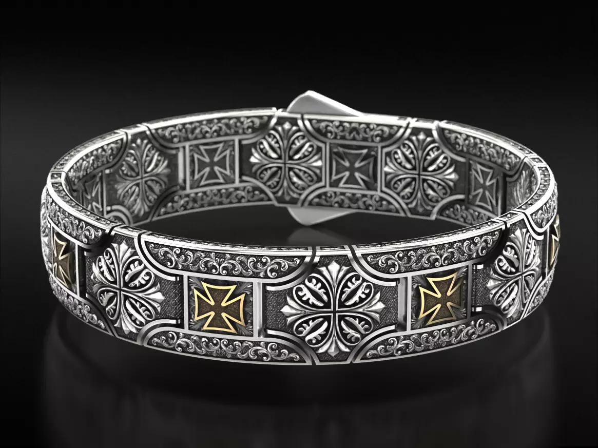 Vintage bracelet with Maltese cross and patterns 785 3D print model_0
