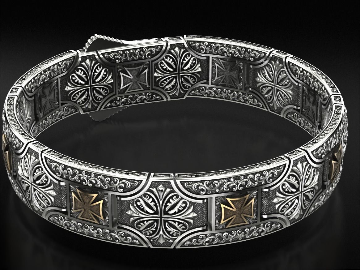 Vintage bracelet with Maltese cross and patterns 785 3D print model_5