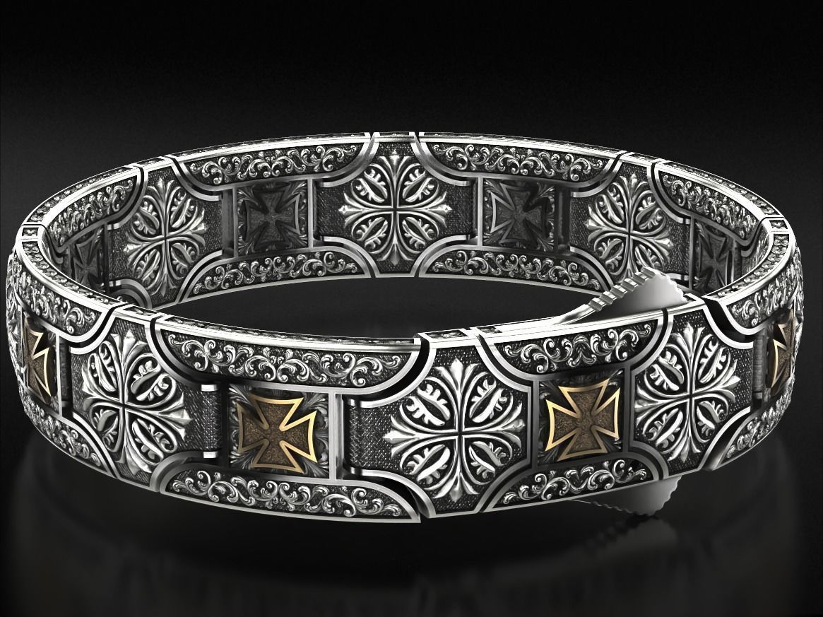 Vintage bracelet with Maltese cross and patterns 785 3D print model_12