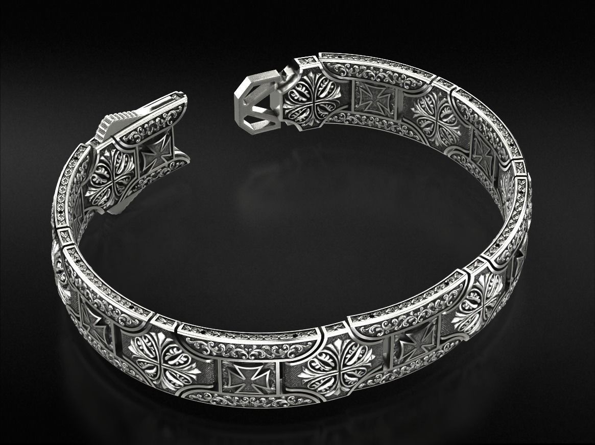 Vintage bracelet with Maltese cross and patterns 785 3D print model_8