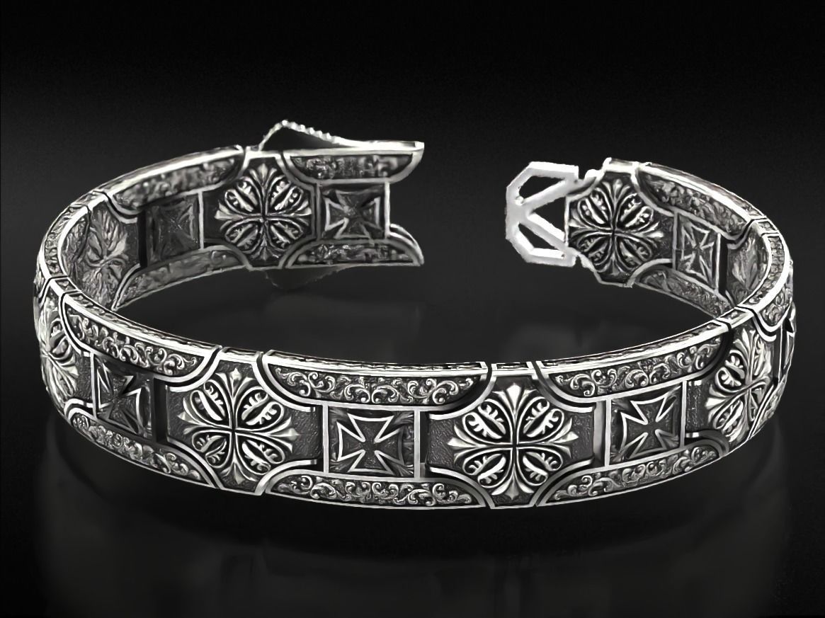 Vintage bracelet with Maltese cross and patterns 785 3D print model_1
