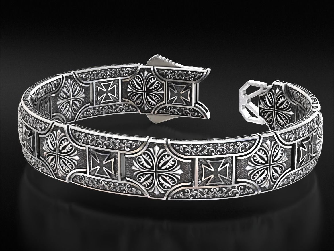 Vintage bracelet with Maltese cross and patterns 785 3D print model_11