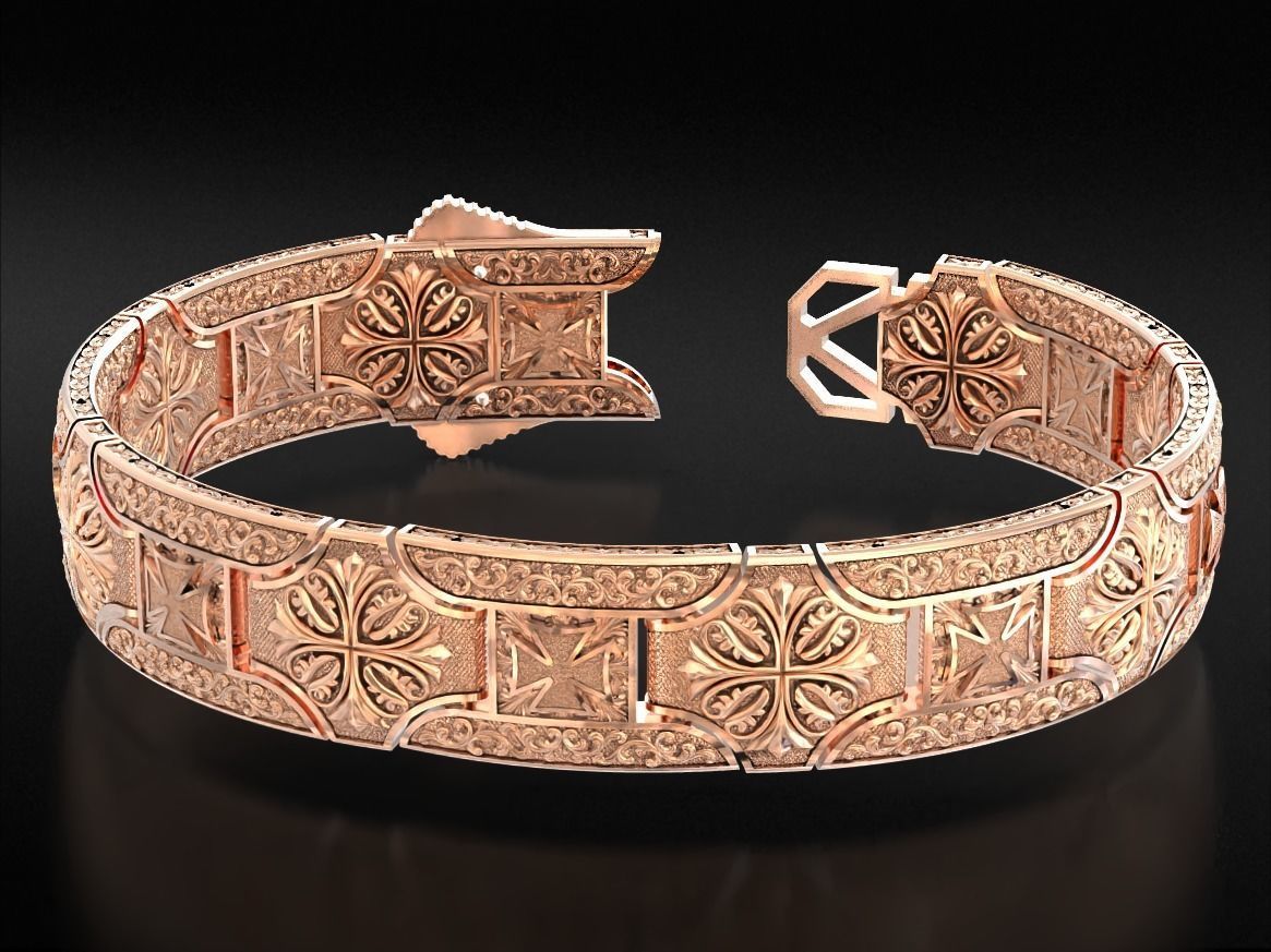 Vintage bracelet with Maltese cross and patterns 785 3D print model_7
