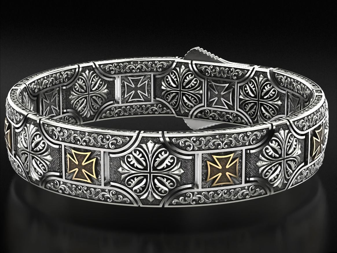 Vintage bracelet with Maltese cross and patterns 785 3D print model_2