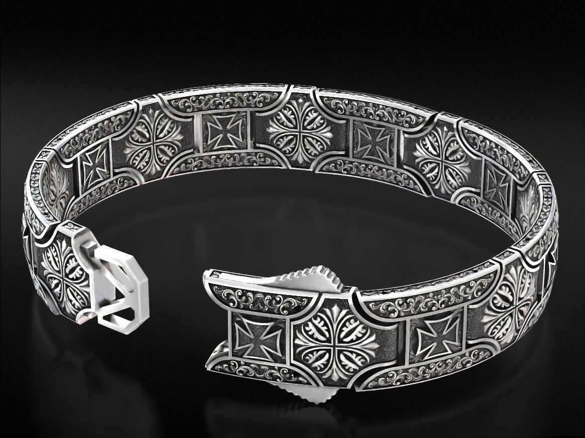 Vintage bracelet with Maltese cross and patterns 785 3D print model_6