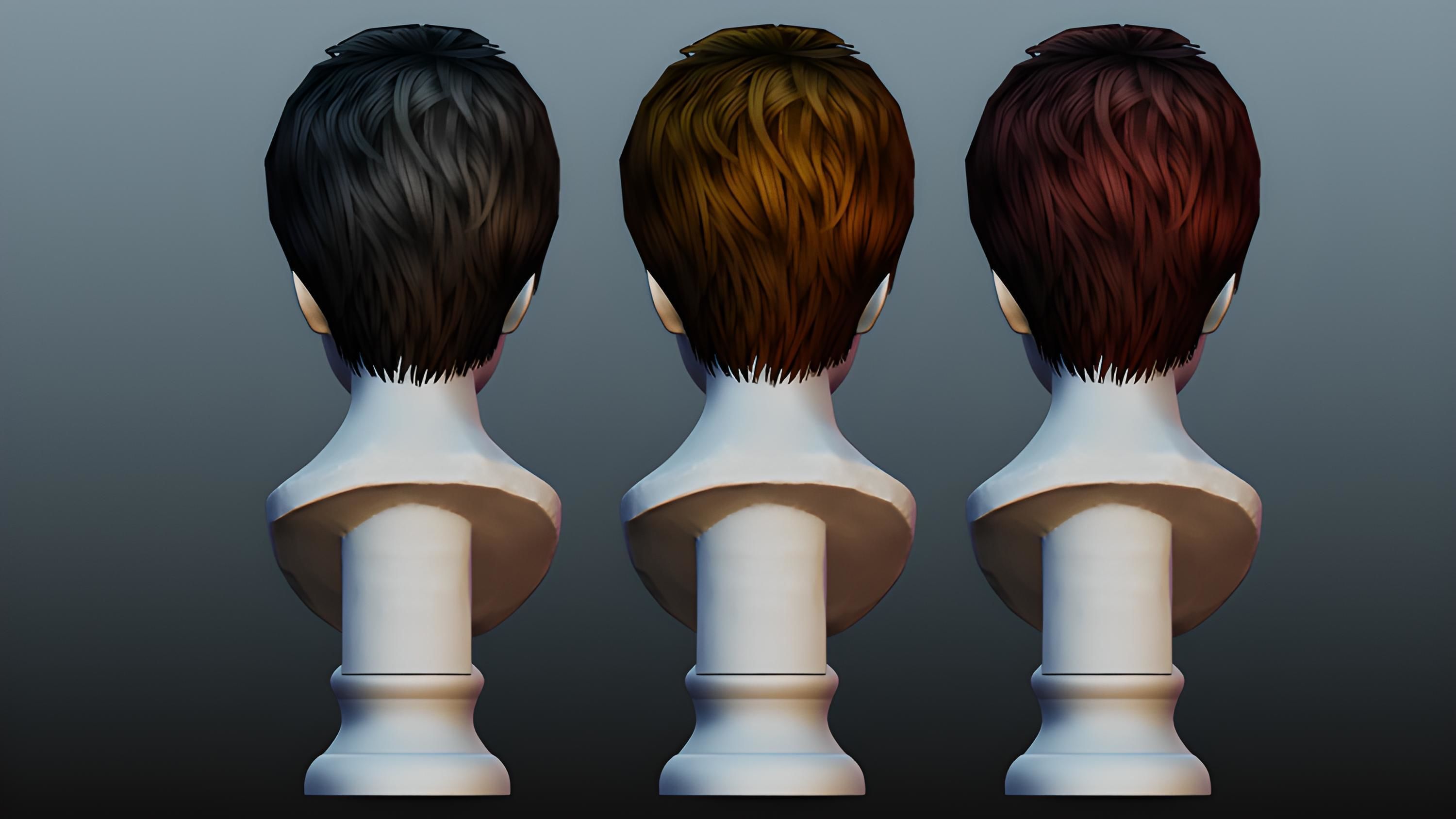 Male hair 3 color Low-poly 3D model_1