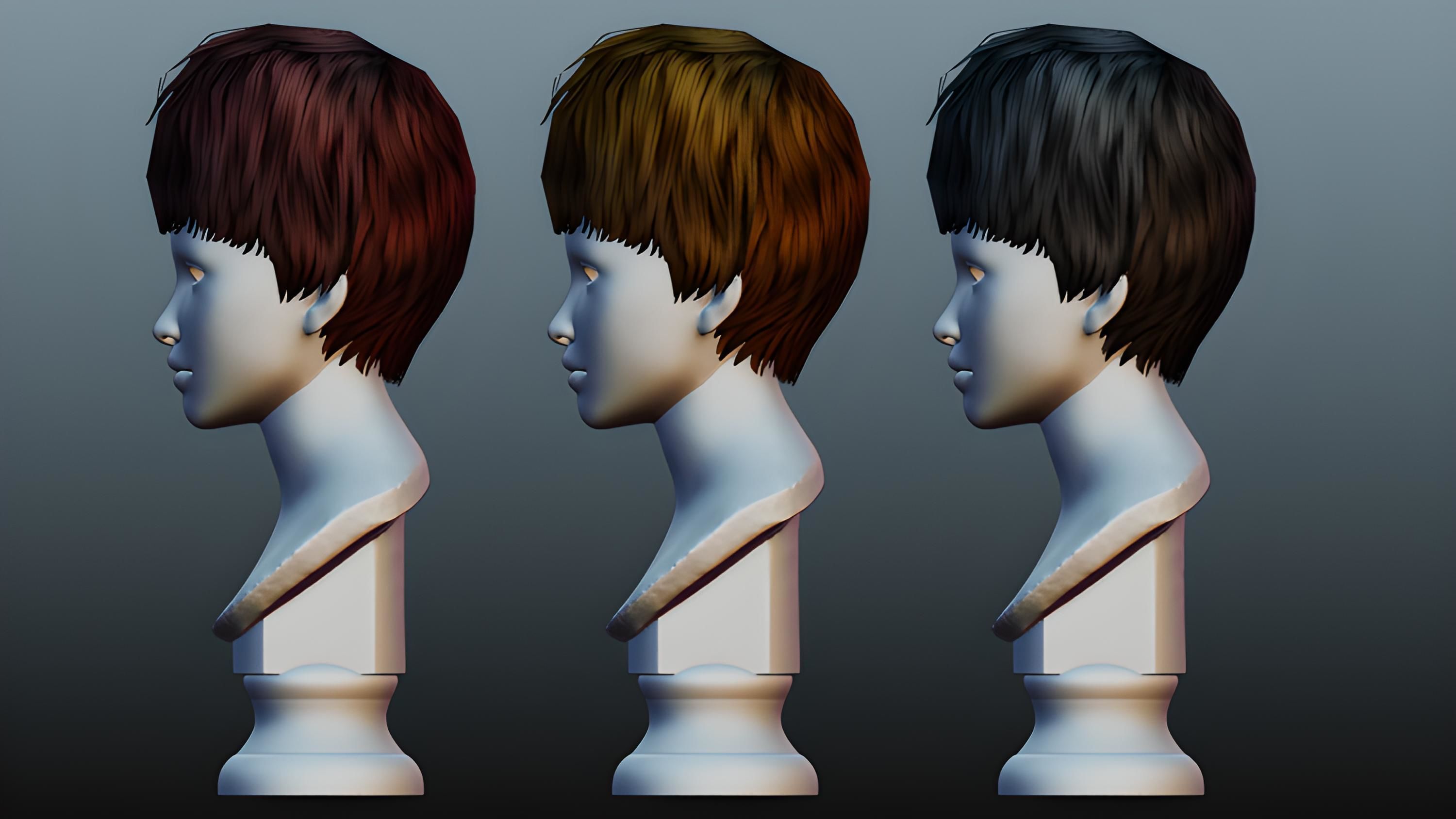 Male hair 3 color Low-poly 3D model_2