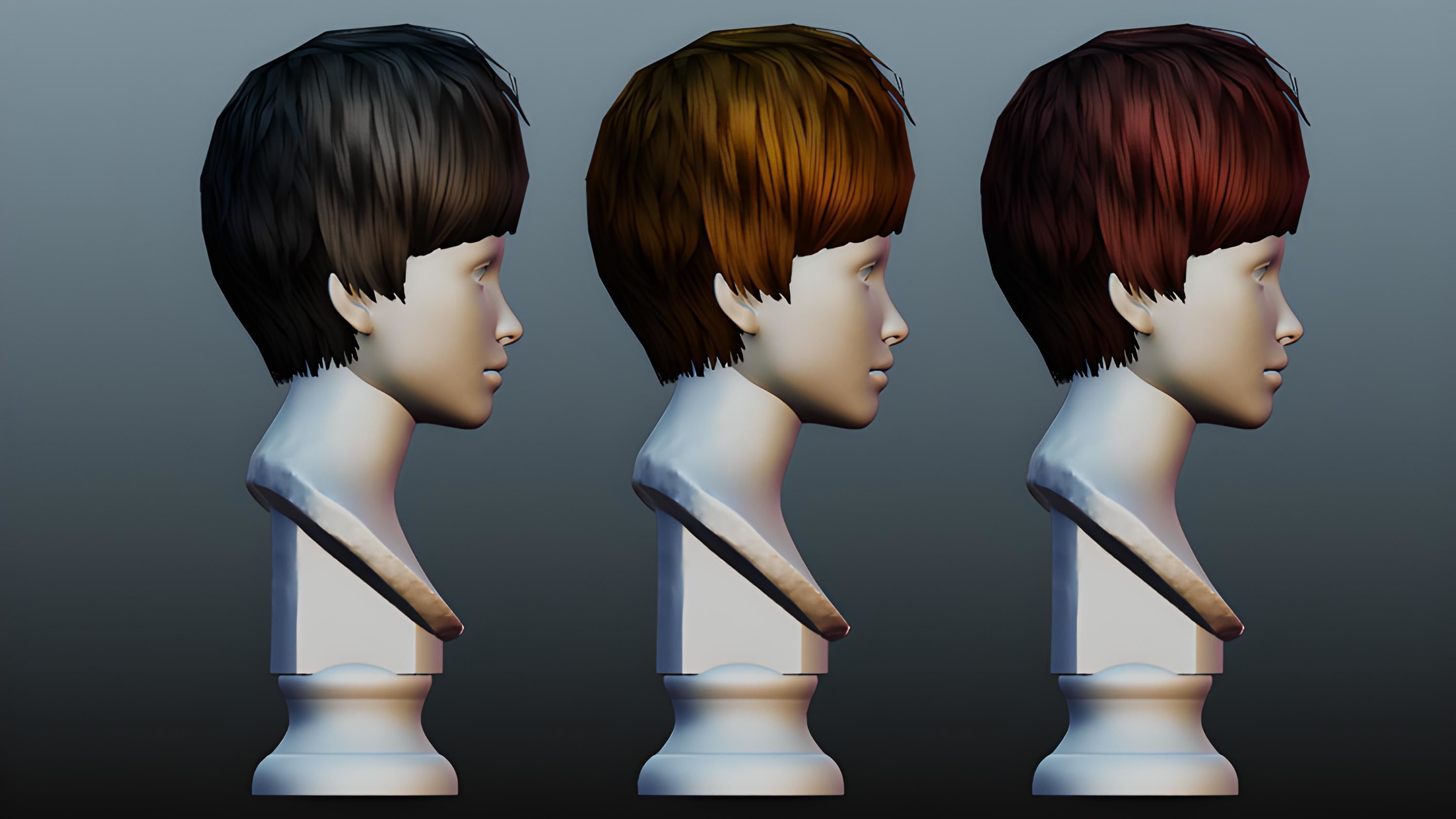 Male hair 3 color Low-poly 3D model_19