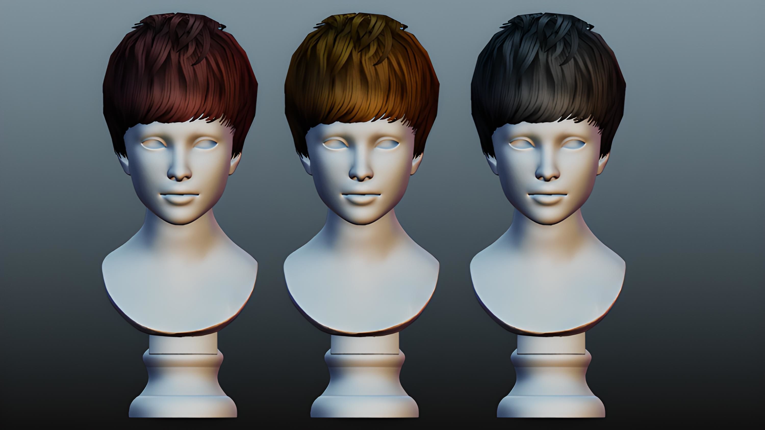 Male hair 3 color Low-poly 3D model_17