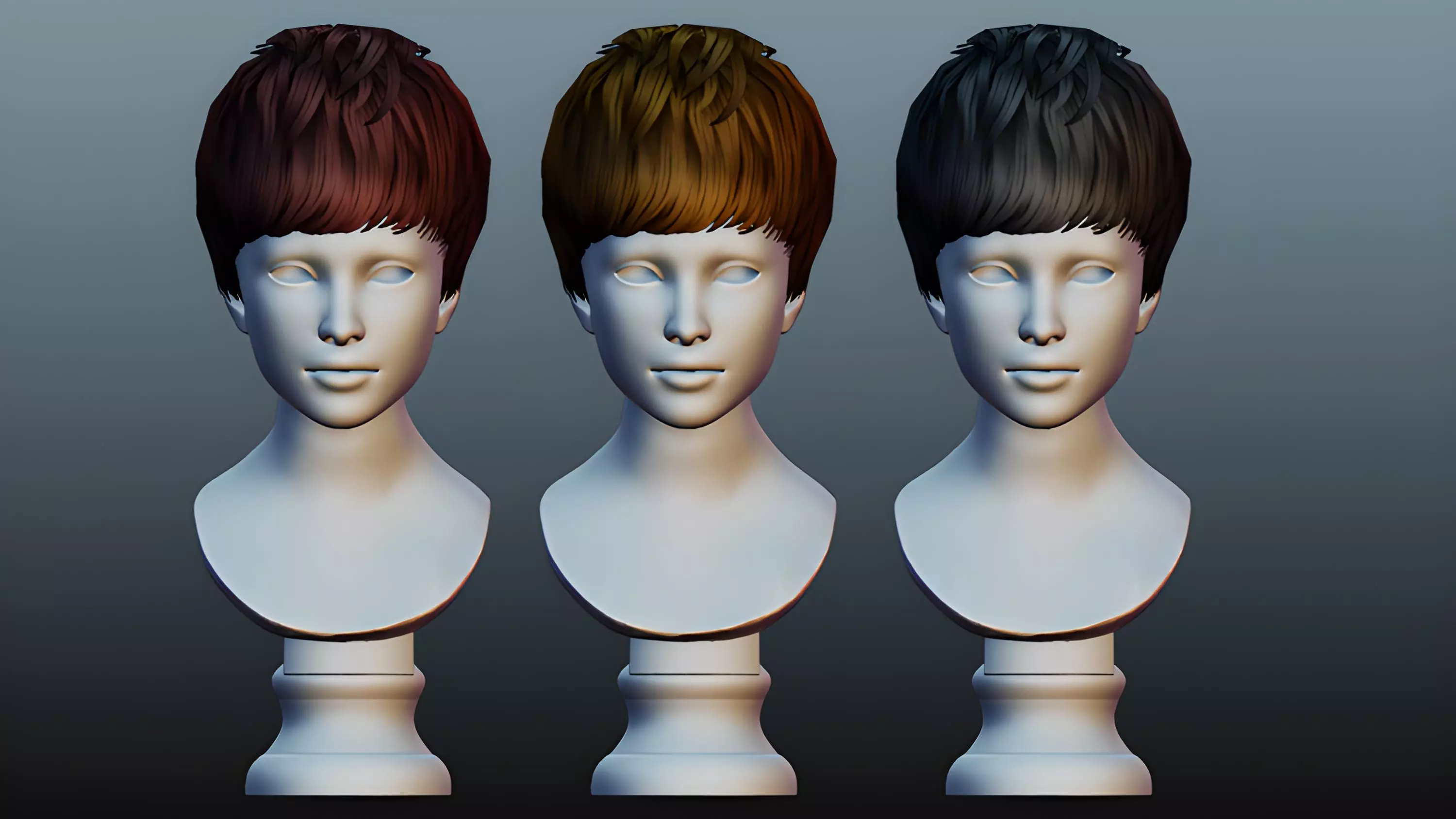 Male hair 3 color Low-poly 3D model_0