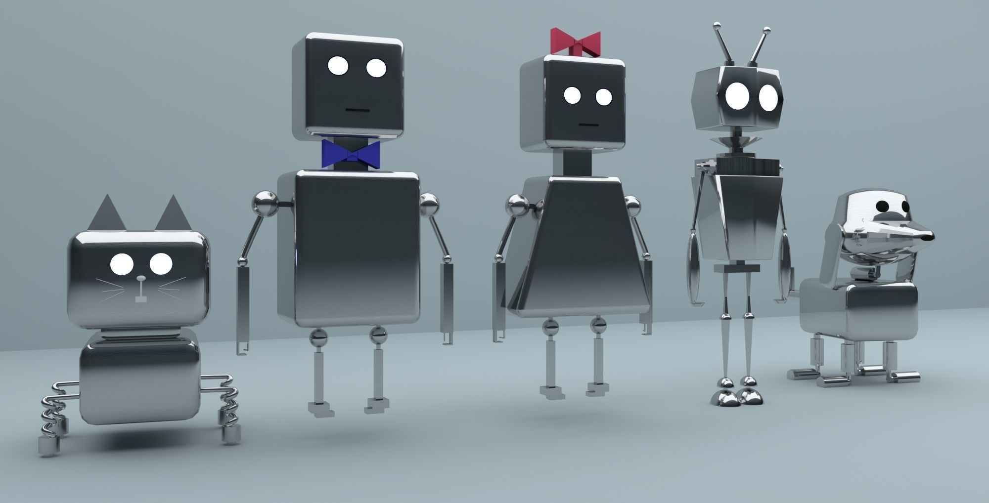 Simple robot characters 3D model_1