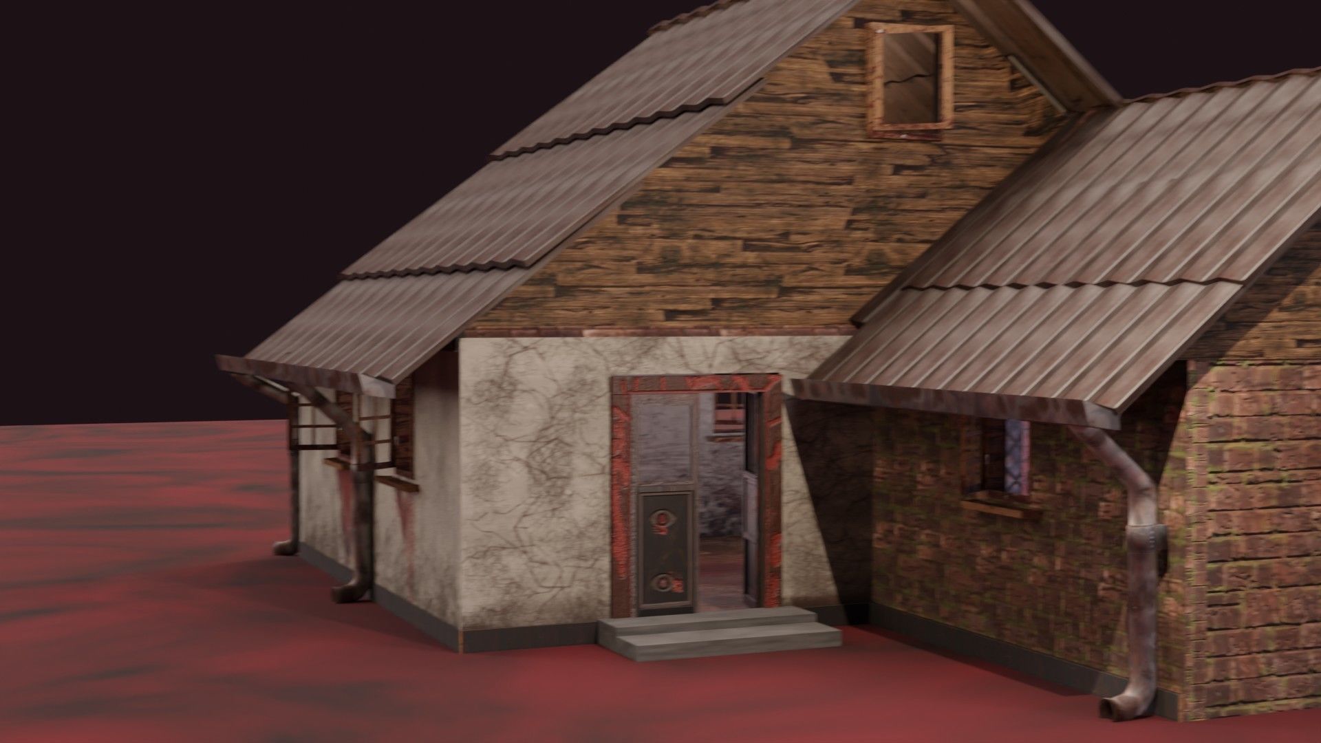 Haunted Mansion Bloodstained Couch Rustic Stairs Low-poly 3D model_25