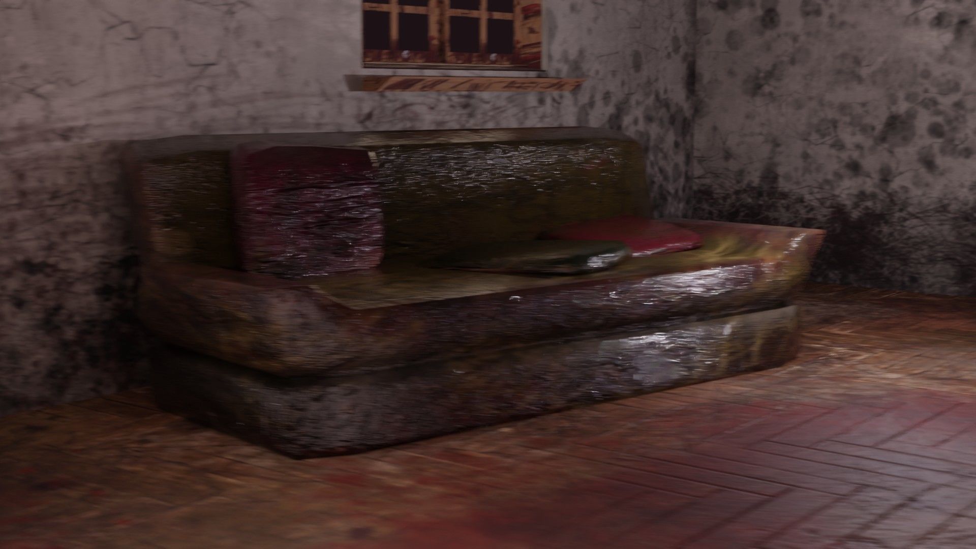 Haunted Mansion Bloodstained Couch Rustic Stairs Low-poly 3D model_7