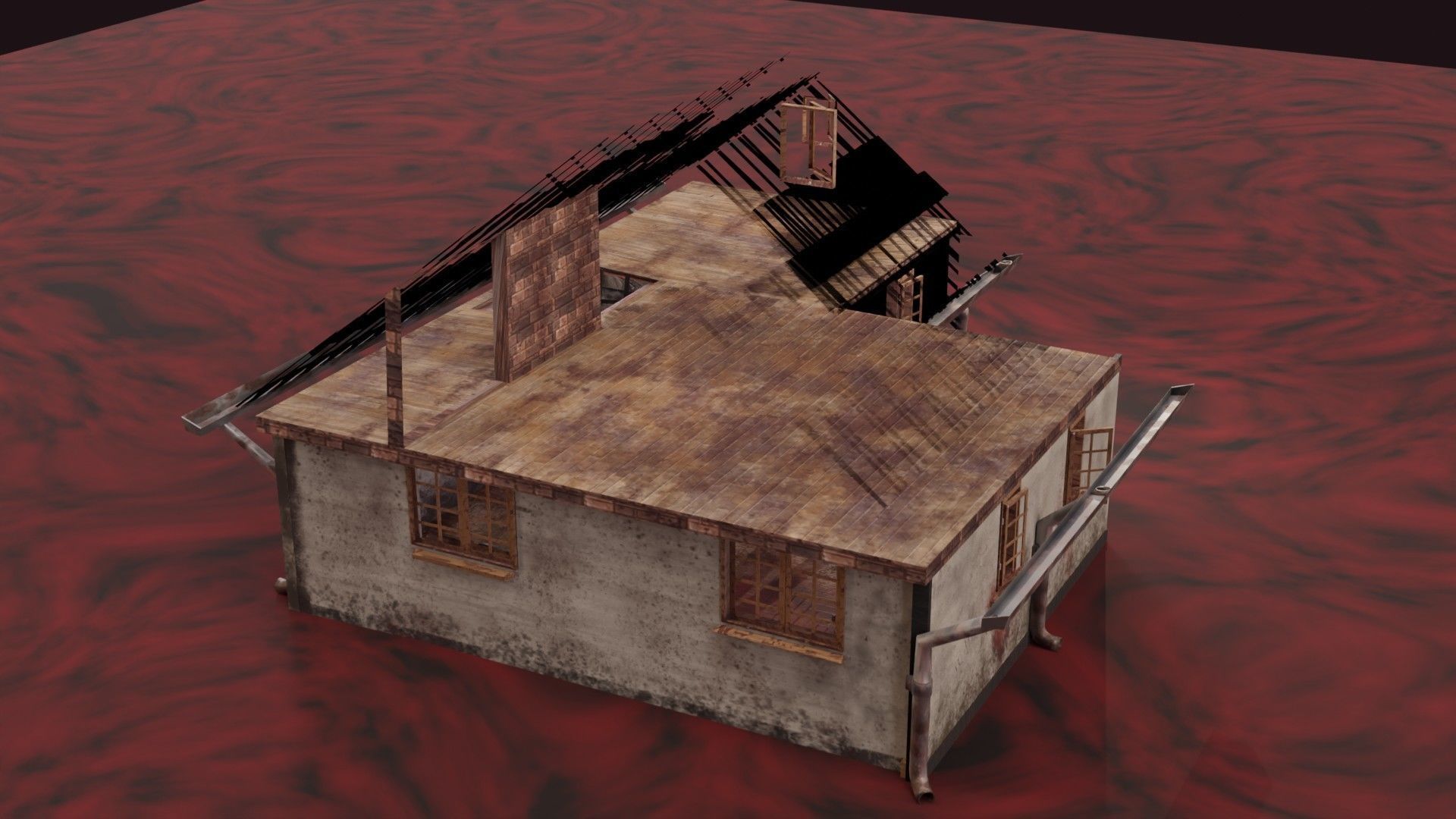 Haunted Mansion Bloodstained Couch Rustic Stairs Low-poly 3D model_4