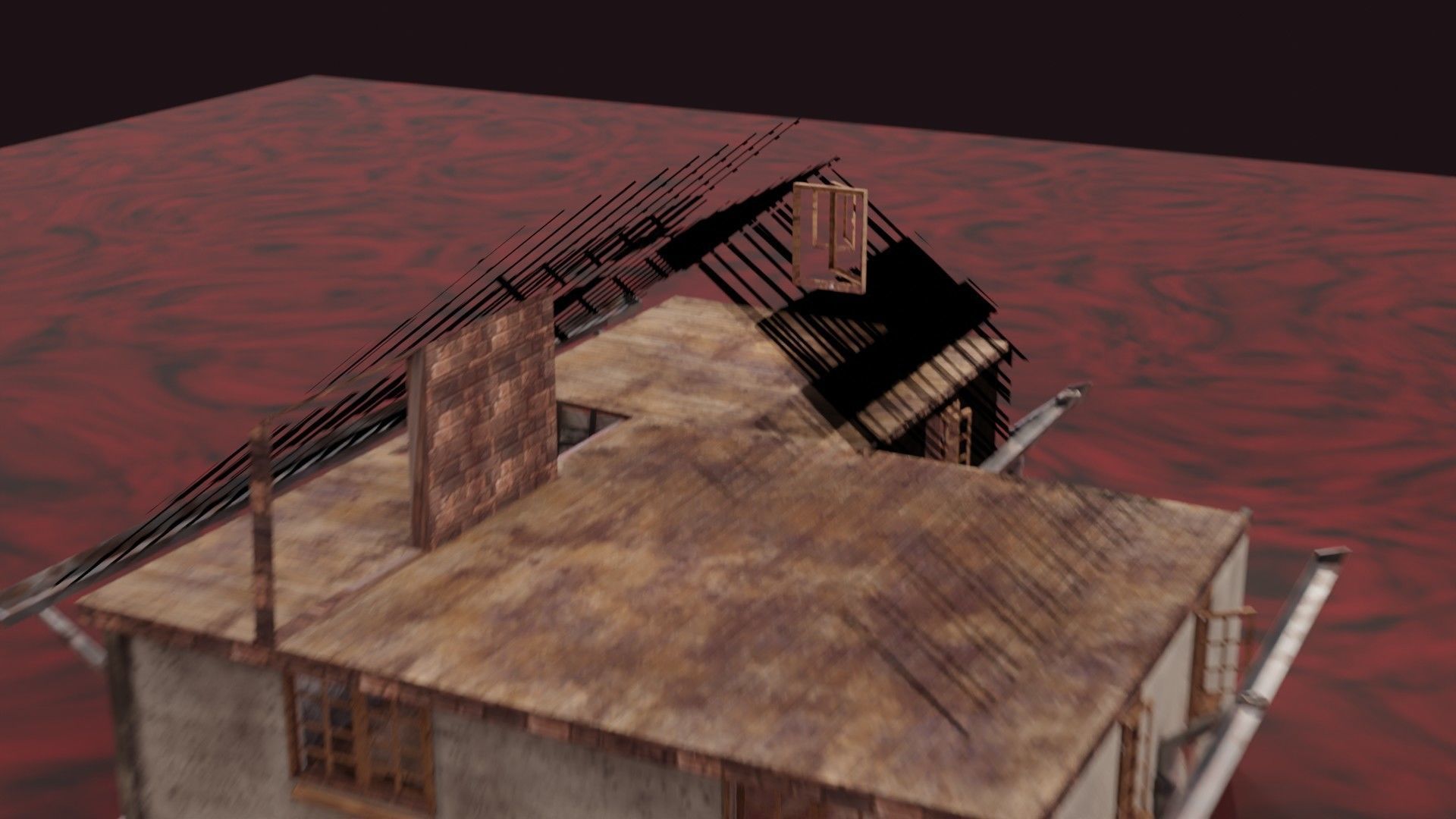 Haunted Mansion Bloodstained Couch Rustic Stairs Low-poly 3D model_34