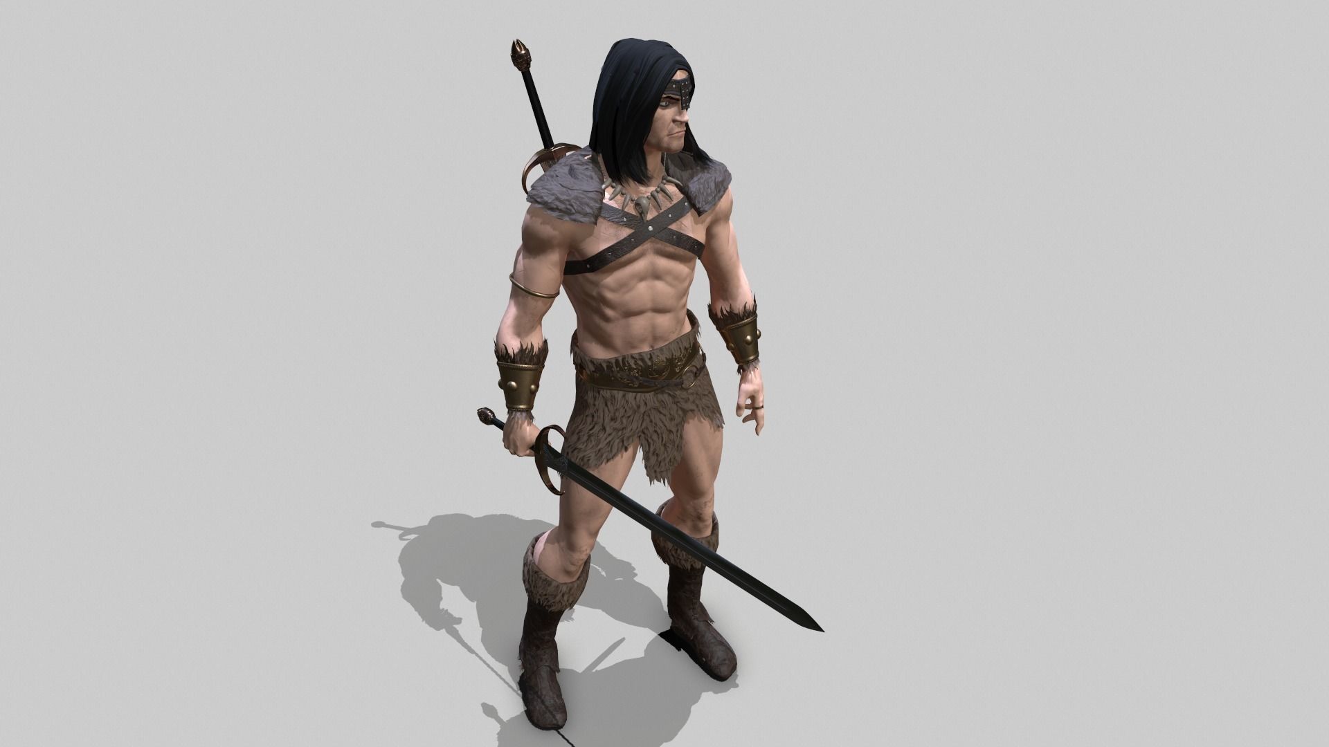 Barbarian Warrior Low-poly 3D model_5