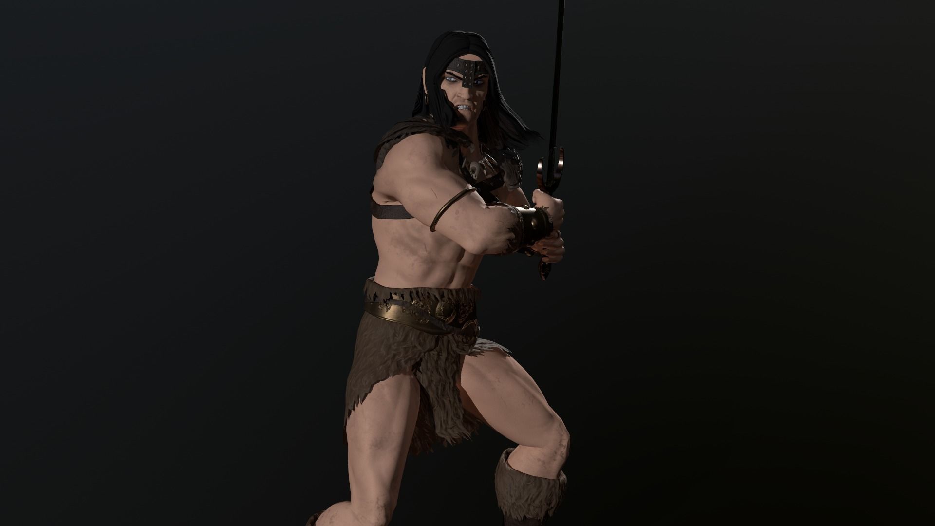 Barbarian Warrior Low-poly 3D model_21