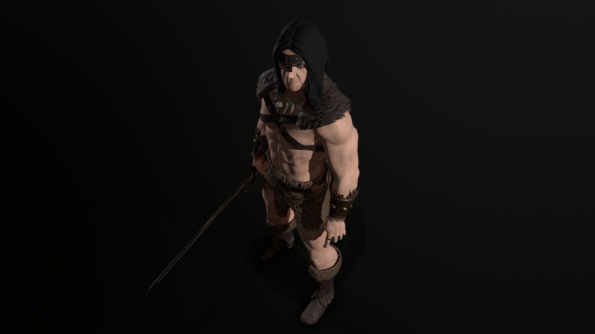 Barbarian Warrior Low-poly 3D model_25