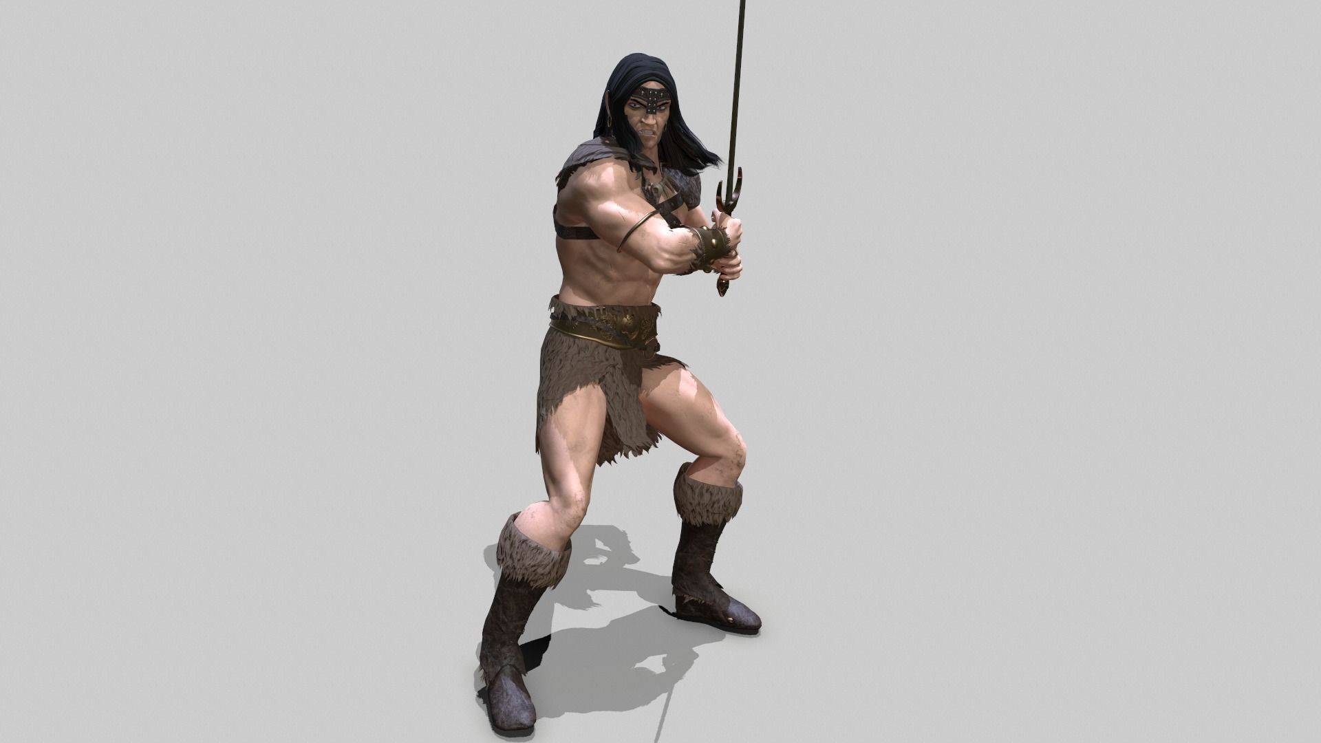 Barbarian Warrior Low-poly 3D model_14