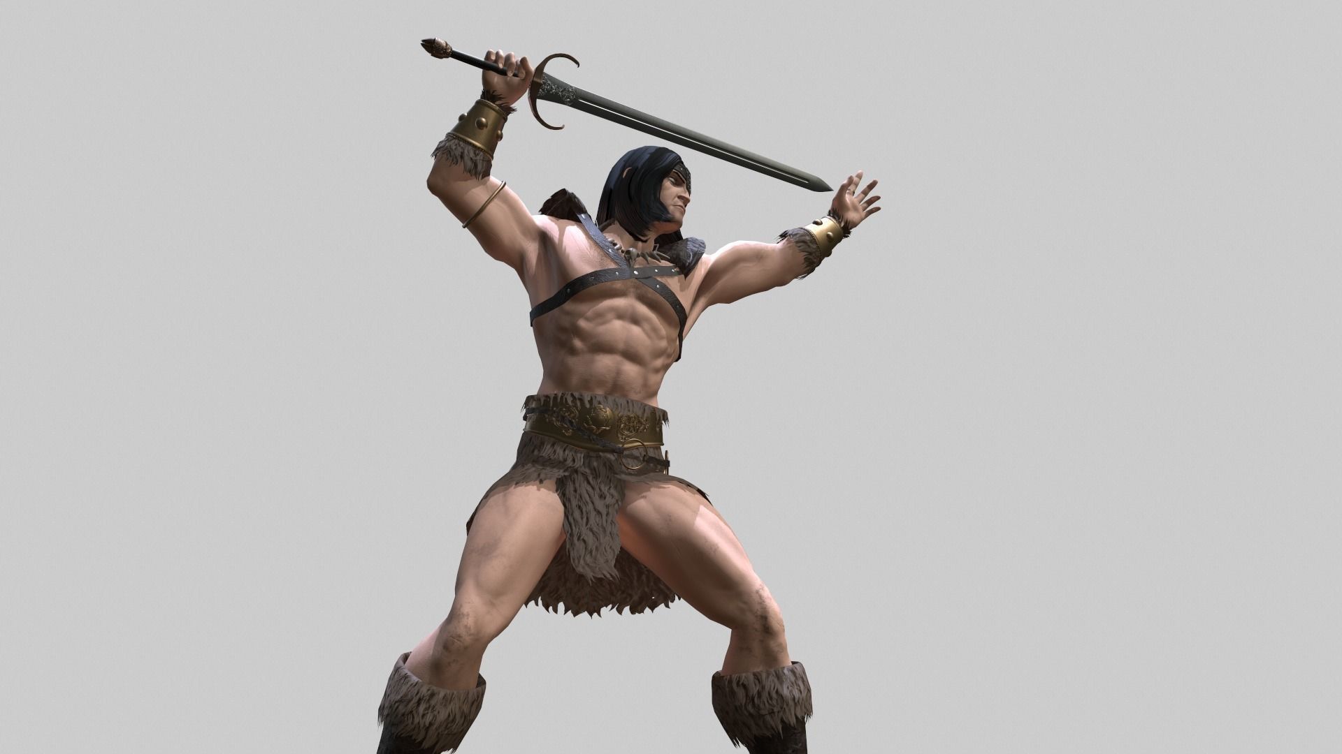 Barbarian Warrior Low-poly 3D model_13