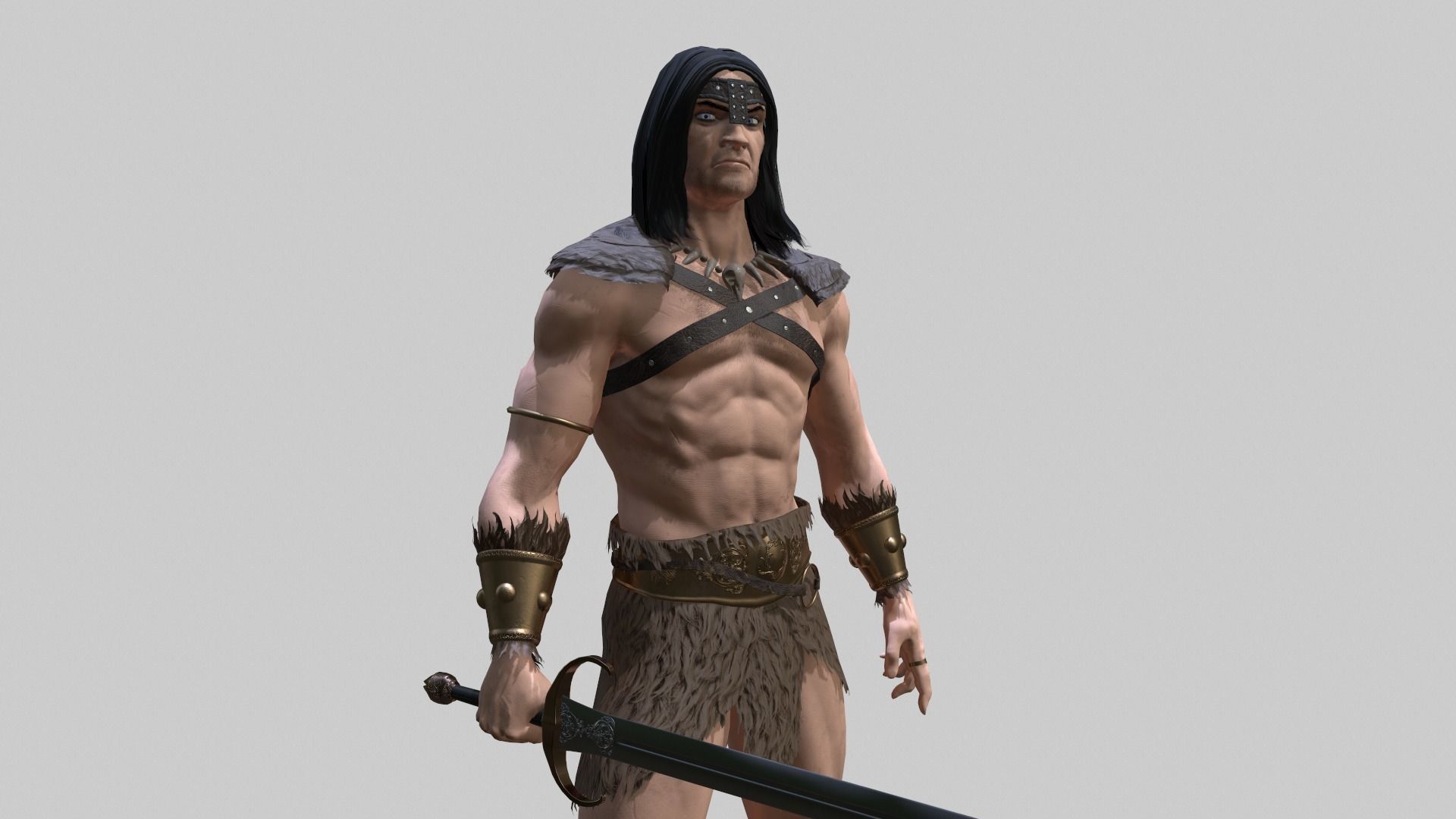 Barbarian Warrior Low-poly 3D model_12