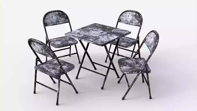 Rusted Folding Table With Folding Chair