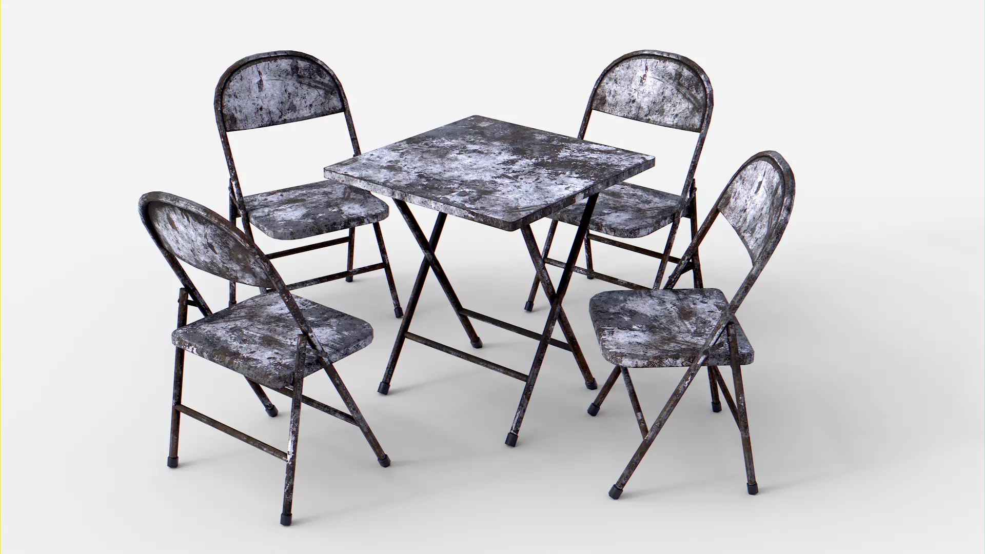 Rusted Folding Table With Folding Chair Low-poly 3D model