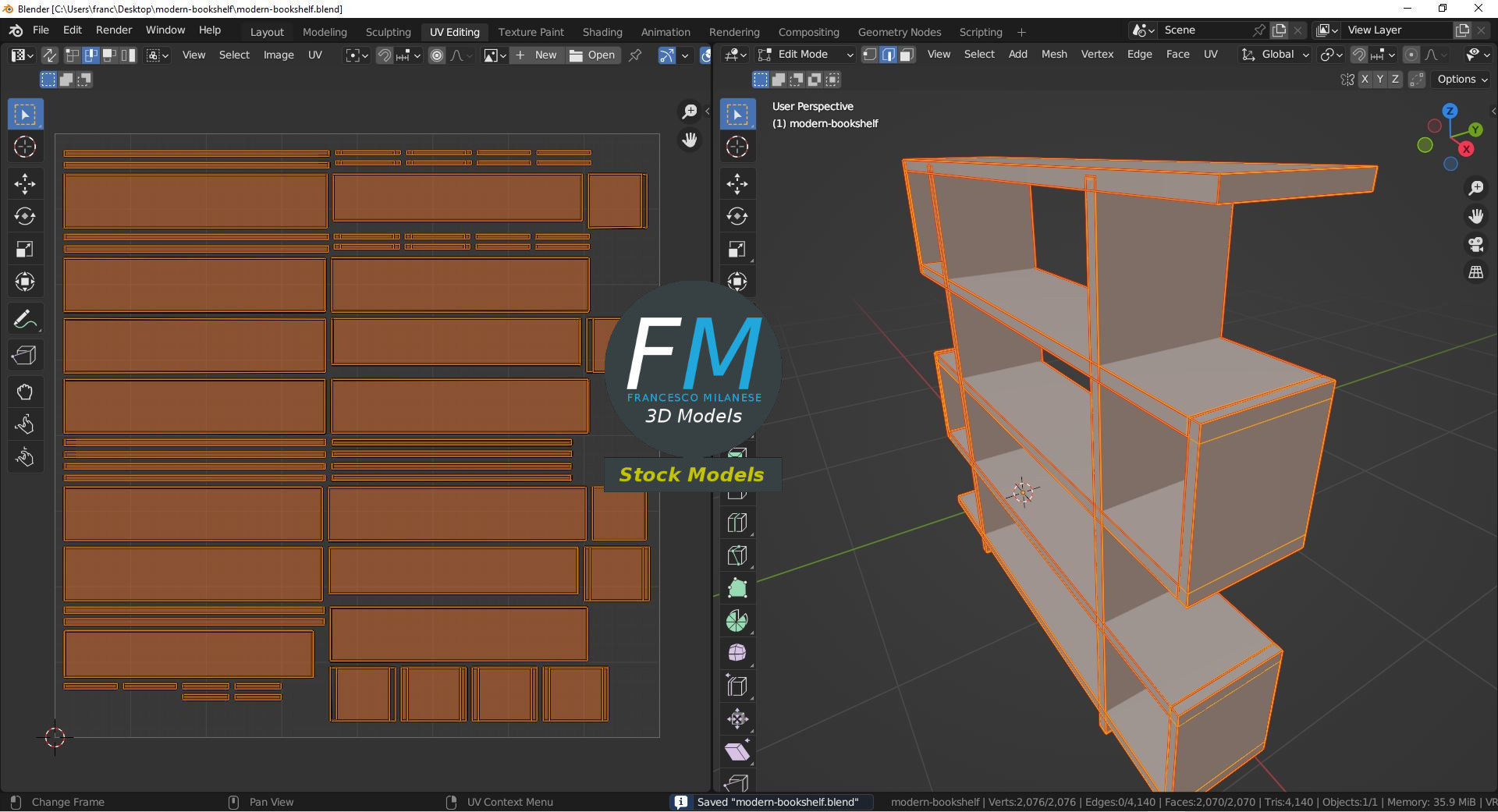 Modern bookshelf 3D model_10
