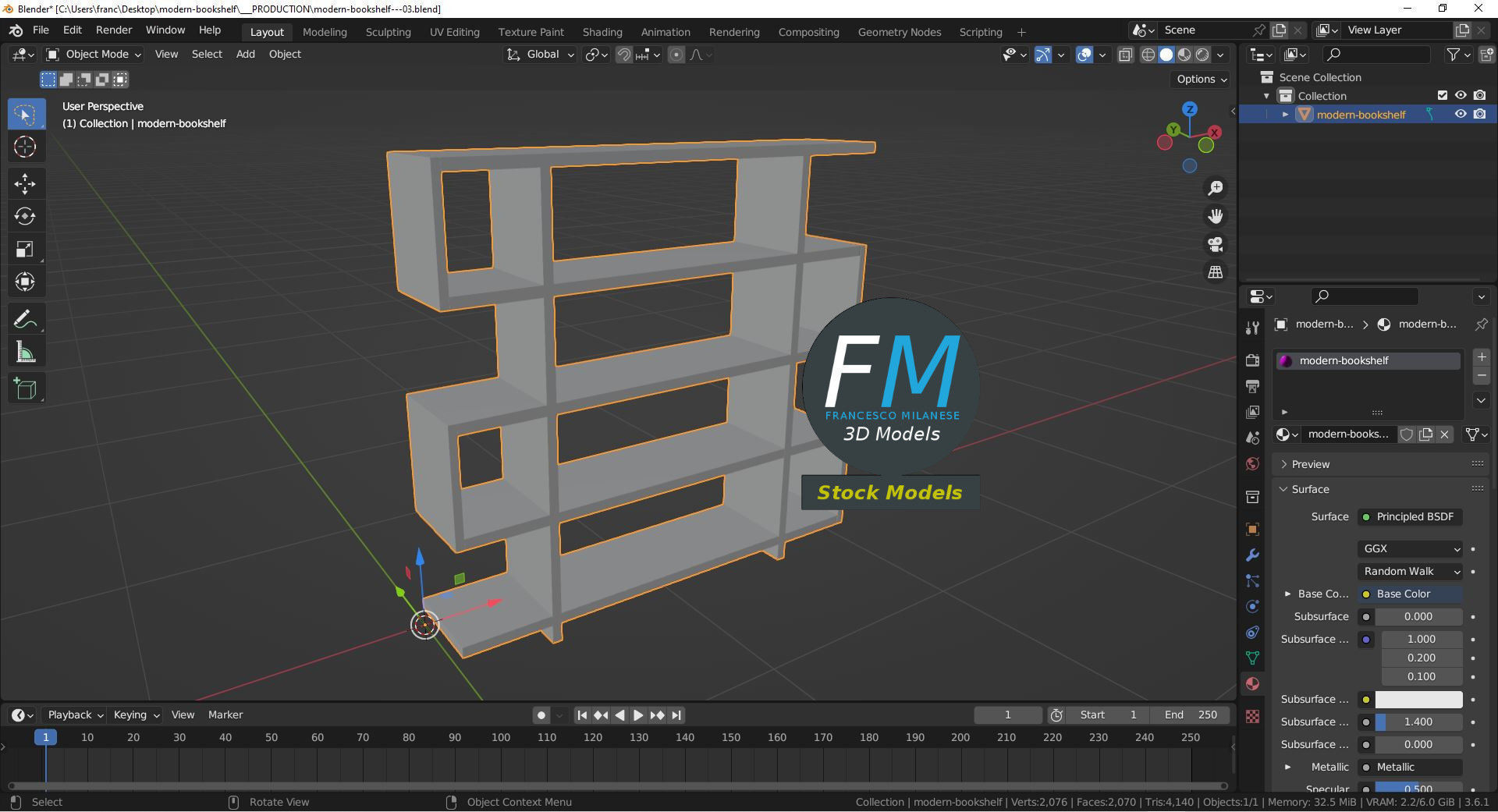 Modern bookshelf 3D model_9